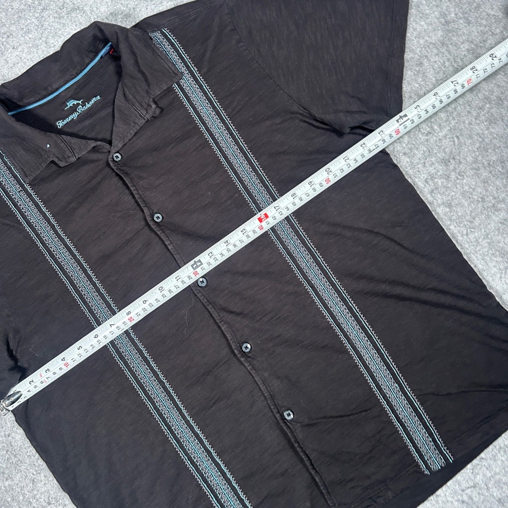 Tommy Bahama Shirt Mens Large Black Embroidered Pima Cotton Camp Guayabera - Picture 8 of 15